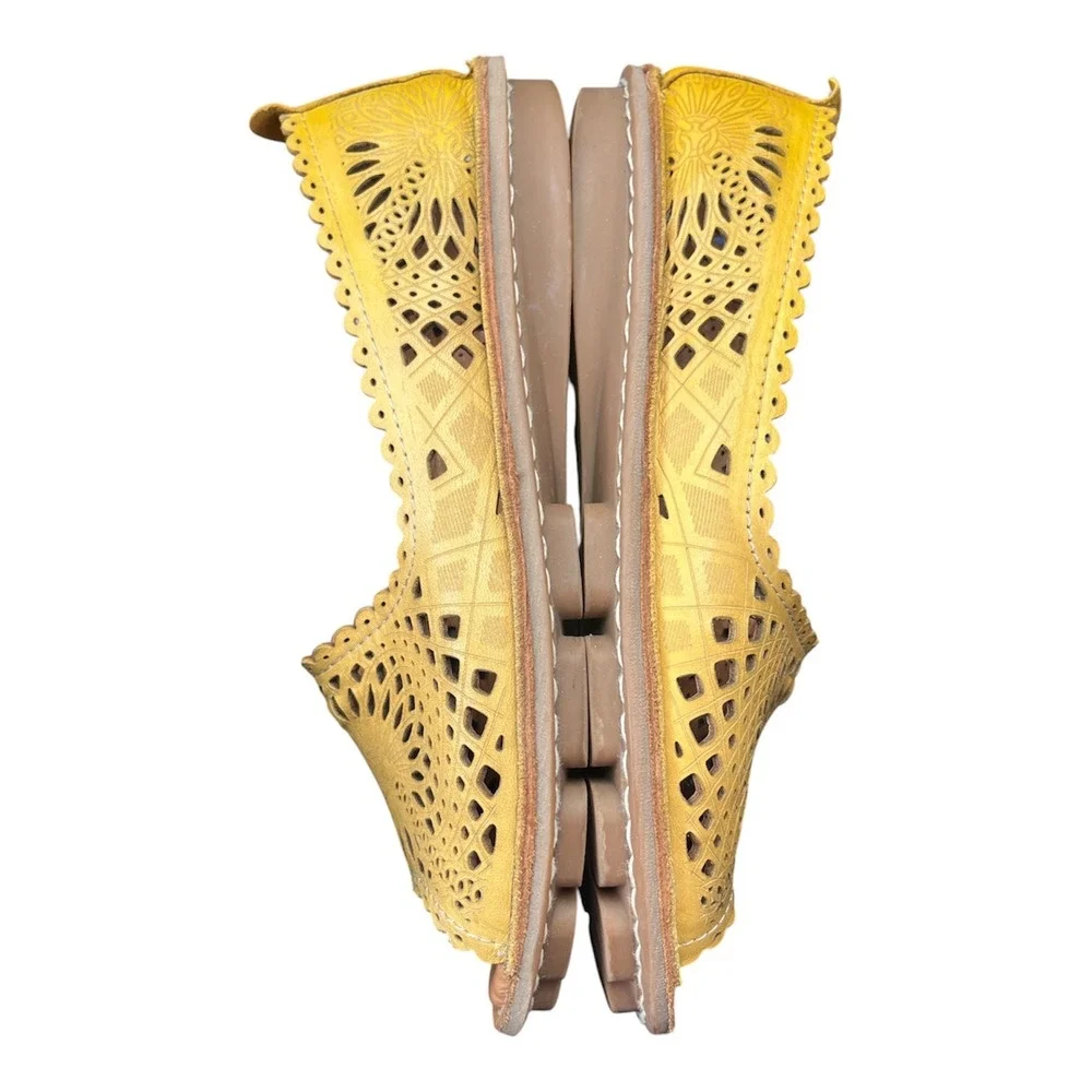 Spring Step Bormeda Sandals Womens 41 Yellow Leather Laser Cut Flats Boho Hippie